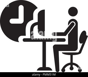 Businessman travaillant sur un ordinateur - Glyph vecteur style icon noir Illustration de Vecteur