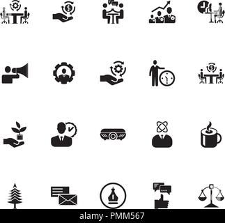 Business icons set. Les icônes des glyphes pour les affaires, gestion, finance, stratégie, marketing vector black Illustration de Vecteur