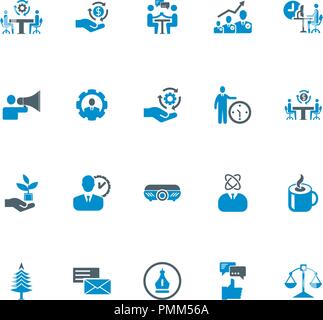 Business icons set. Les icônes des glyphes pour les affaires, gestion, finance, stratégie, marketing vector blue Illustration de Vecteur