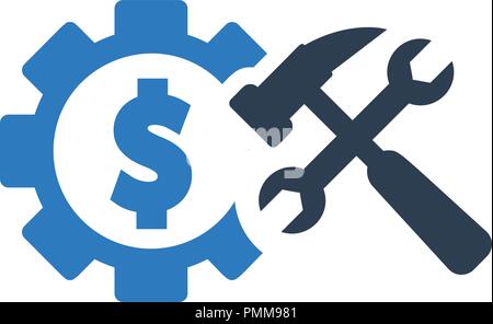 L'icône Outils pignons dollar avec vector blue Illustration de Vecteur