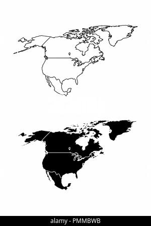 Cartes de la simplifiée amérique du nord avec les pays frontières. Le noir et blanc donne un aperçu. Illustration de Vecteur