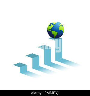 Un globe en haut d'un pic de montagne. business graph concept. illustration design graphique sur fond blanc Banque D'Images