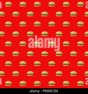 Fast food hamburgers illustration design pattern sur un fond rouge isolé Banque D'Images