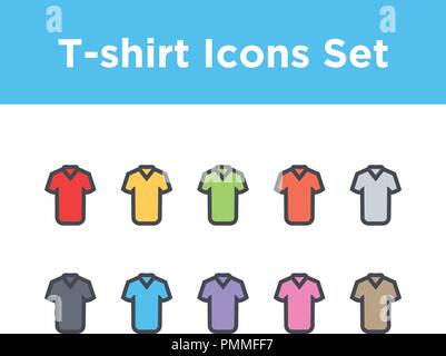 T-shirts modèles colorés dans le style plat icons set Illustration de Vecteur