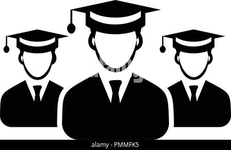 L'icône de l'équipe des étudiants diplômés - le symbole mâle noir avec capuchon Illustration de Vecteur