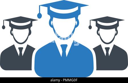 L'icône de l'équipe des étudiants diplômés - le symbole mâle avec cap blue Illustration de Vecteur