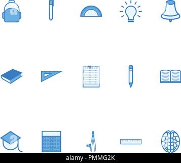 Les icônes de l'enseignement de l'art en ligne - bleu couleur coloré très tendance style linéaire éducation icons set Illustration de Vecteur