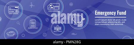 Fonds d'urgence financière des icônes avec parapluie - home ou maison, voiture ou les dommages au véhicule, perte d'emploi / chômage, et de l'hôpital ou les factures médicales Illustration de Vecteur