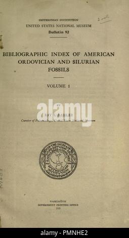 Index bibliographique des fossiles du Silurien et l'ordovicien américain Banque D'Images
