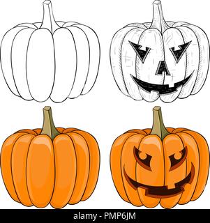 Citrouille Halloween. Le noir et blanc et couleur doodle Illustration de Vecteur