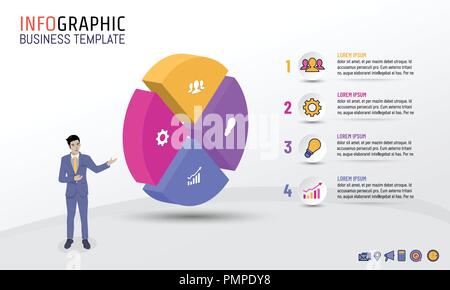 Infographie entreprise cercle modèle style avec 4 étapes, options, mise en page pour la conception d'illustration vectorielle, business plan, stratégie ou n'importe quel but. Illustration de Vecteur
