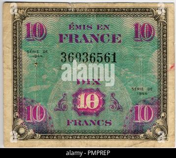 Billet drapeau de 10 francs recto. Banque D'Images