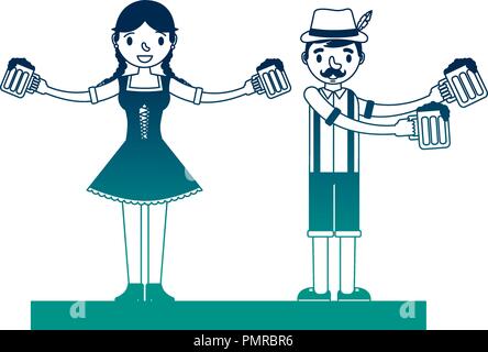 Couple allemand avec des costumes typiques et de bières Illustration de Vecteur