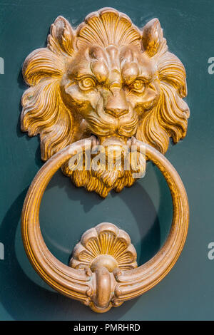 Heurtoir de porte en forme de lion, Venise, Italie. Banque D'Images