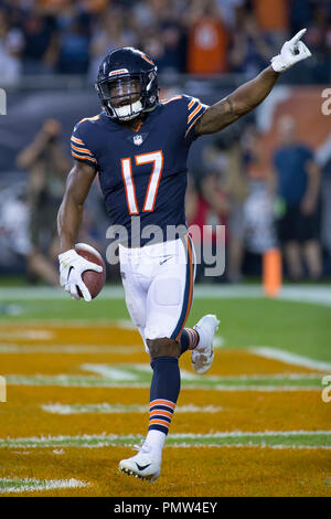 Chicago, Illinois, USA. 17 Sep, 2018. Ours - # 17 Anthony Miller célèbre son touchdown au cours de la NFL match entre les Seahawks de Seattle et Chicago Bears à Soldier Field, à Chicago, IL. Photographe : Mike Wulf Crédit : csm/Alamy Live News Banque D'Images