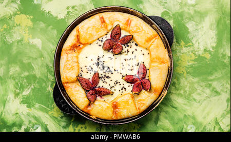 Gâteau d'automne, avec du fromage cottage focaccia italienne et figues Banque D'Images