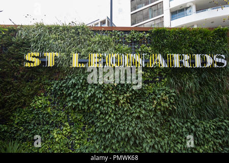 Une grande muraille verte à côté de l'autoroute du Pacifique dans le nord de Sydney. Sa structure à double paroi est remplis de près de 6000 plantes qui véhicule filtre exha Banque D'Images