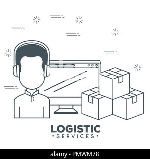 Les services logistiques avec l'agent d'assistance et de l'ordinateur Illustration de Vecteur