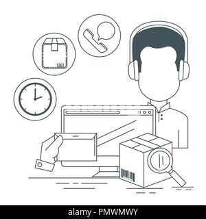 Les services logistiques avec l'agent d'assistance et de l'ordinateur Illustration de Vecteur