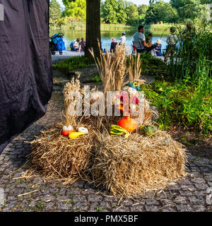 Berlin, Neukölln, Britzer Garten festival de la citrouille - affichage de citrouilles et courges sur le blé sous caution. La vie encore la récolte Banque D'Images