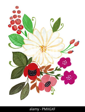 Illustration de dessin bouquet fleurs dans des couleurs vives pour divers types d'isolé Banque D'Images