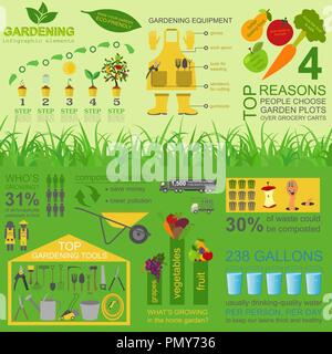 Travaux de jardin éléments infographique. Outils de travail défini. Vector illustration Illustration de Vecteur