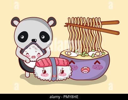 Sushi et panda kawaii Illustration de Vecteur