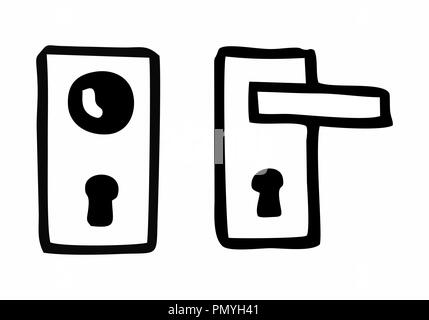 Freehand illustration de serrures de portes isolées. Contours noirs sur fond blanc. Illustration de Vecteur