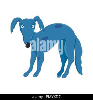 Spotted dog bleu isolé sur fond blanc. Chiot Chien de dessin animé. Whippet chien regarde en colère. Illustration de Vecteur