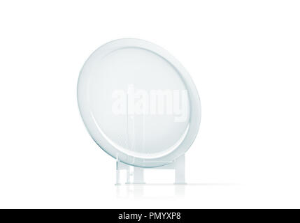 Plateau en verre rond blanc trophy immersive, rendu 3D. Acrylique vide maquette design award. Prix cristal transparent modèle debout sur la plaque de support. P Banque D'Images