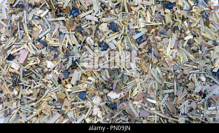 Arrière-plan de mélange de tisane, de feuilles séchées et de fruits Banque D'Images