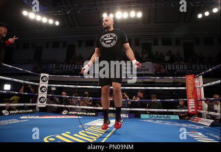 Sergey Kuzmin au cours de l'entraînement à York Hall, Londres. Banque D'Images