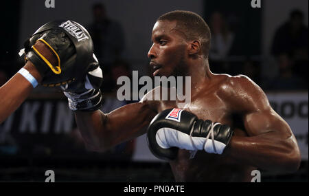 Lawrence Okolie au cours de l'entraînement à York Hall, Londres. Banque D'Images