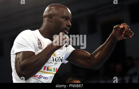 Yvan Mendy au cours de l'entraînement à York Hall, Londres. Banque D'Images