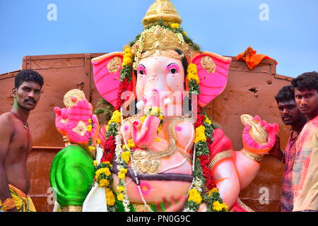 Anaipatti, Delhi - Inde - 15 septembre 2018 : une idole du dieu Hindou à tête d'éléphant Ganesha Banque D'Images