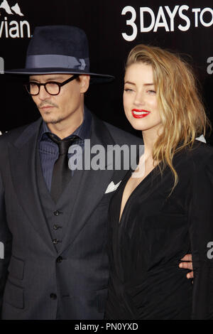 Johnny Depp et Amber entendu à la relativité nous Médias premiere de "3 jours à tuer". Arrivants tenue au cinéma Arclight à Hollywood, CA, le 12 février 2014. Photo par Joe Martinez / PictureLux Banque D'Images