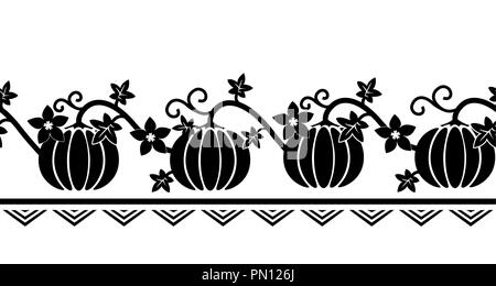 Frontière perméable avec ornement de citrouille. Silhouettes de citrouille en noir et blanc. Bande d'automne. Vector illustration. Fow Conception d'écran, Thanksg Illustration de Vecteur