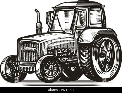 Tracteur agricole, Agriculture, élevage, sketch beauté concept. Vintage vector illustration Illustration de Vecteur