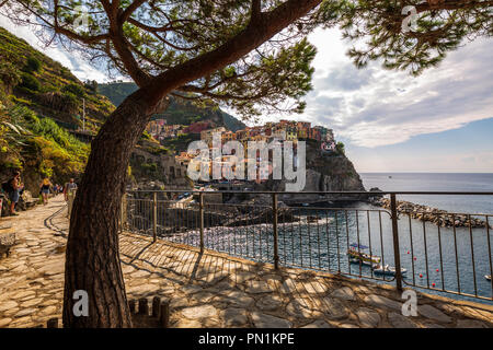 L'un des cinq petit village construit sur la côte du parc national des Cinque Terre - Manarola - ligury - Italie Banque D'Images