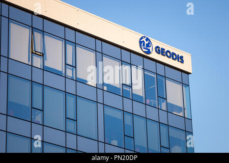 BELGRADE, SERBIE - Septembre 19, 2018 : geodis logo sur leur bureau principal pour la Serbie. Partie de Groupe SNCF, Geodis est en charge de la transport de marchandises Banque D'Images