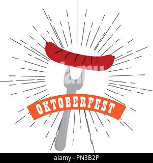 L'étiquette avec une saucisse Oktoberfest sur une icône de la fourche Illustration de Vecteur