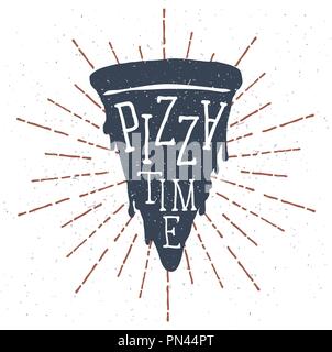 Hand drawn pizza slice Pizza avec lettrage de temps. Vector Illustration de Vecteur