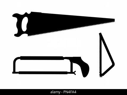 Un ensemble de silhouettes sombres de scies sur fond blanc Illustration de Vecteur