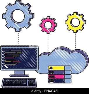 Le code de programmation râpé et avec les rapports de données en nuage Illustration de Vecteur