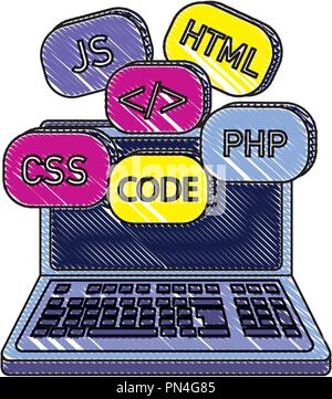 Ordinateur portable râpé avec code de données programme système Illustration de Vecteur