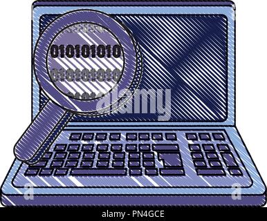 Ordinateur portable avec technologie râpé loupe et code de données Illustration de Vecteur