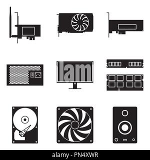 Les composants de l'ordinateur icon set. Vecteur Silhouette Illustration de Vecteur