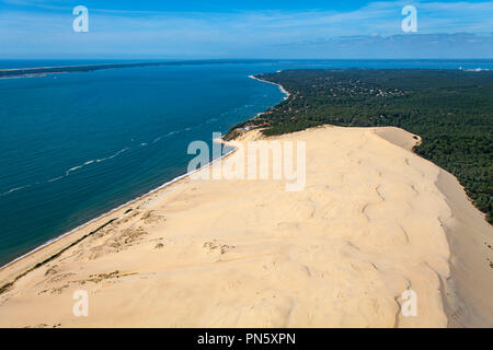 Vue aérienne de la dune du Pyla dans le bassin d'Arcachon. Aperçu de la dune et de la forêt des Landes (pas disponible pour la production de cartes postales) Banque D'Images