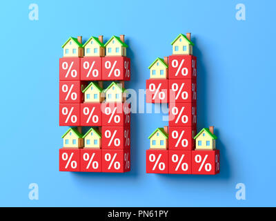 Avec un nombre cinquante maisons miniatures et du pourcentage des blocs. Le rendu 3d. Banque D'Images