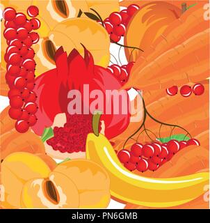 Vector illustration de l'arrière-plan de fruits mûrs, des baies et des légumes Illustration de Vecteur